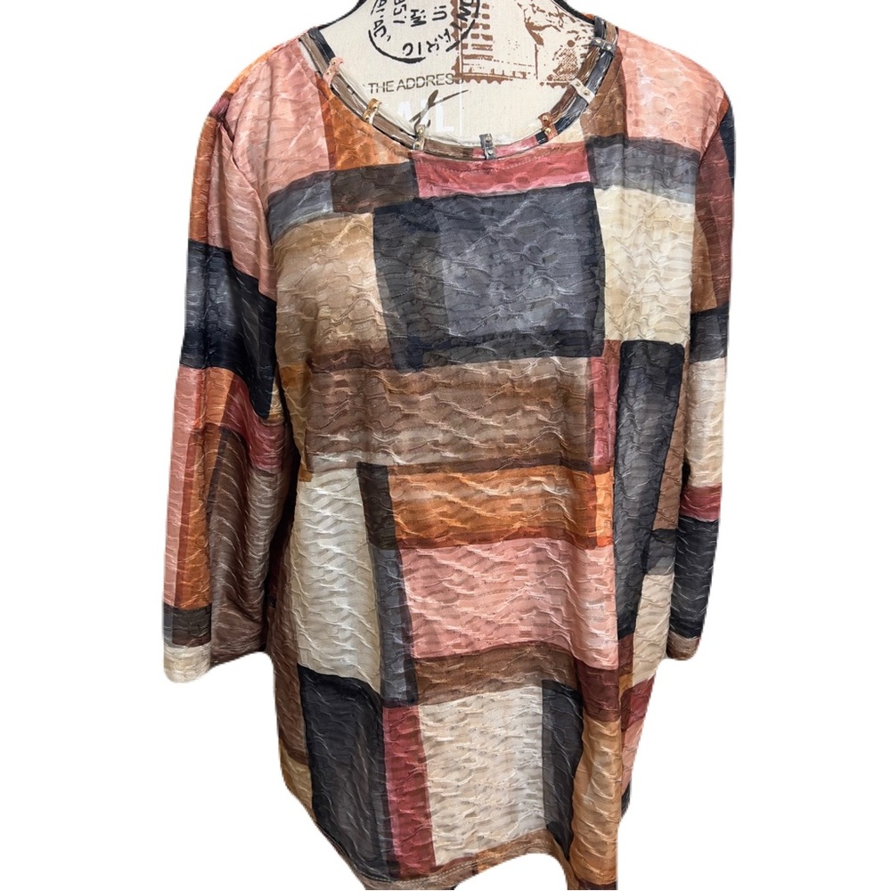Alfred Dunner Multicolor Patchwork Textured Top M… - image 2